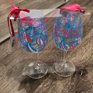 2 Lilly Pulitzer Wine Glasses in Red Right Return